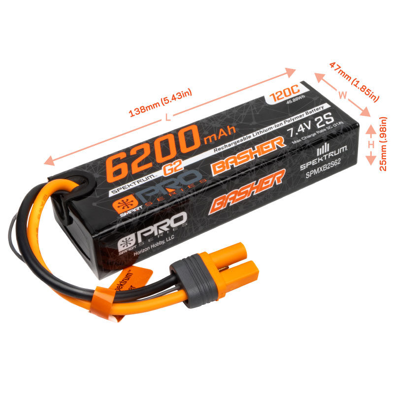 7.4V 6200mAh 2S 120C Smart G2 Pro Basher LiPo: IC5-3