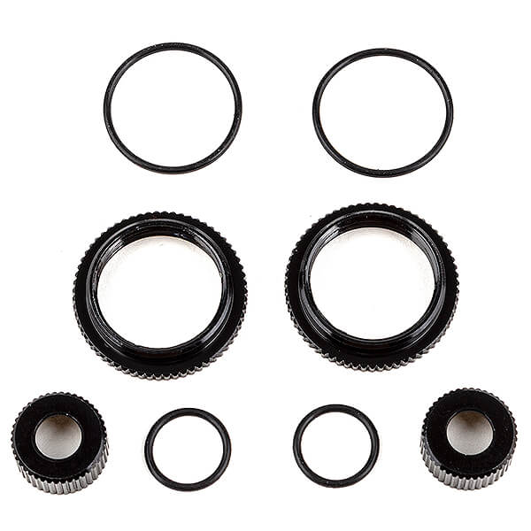 Team Associated 13mm Shock Collar And Seal Retainer Set, Black Aluminium