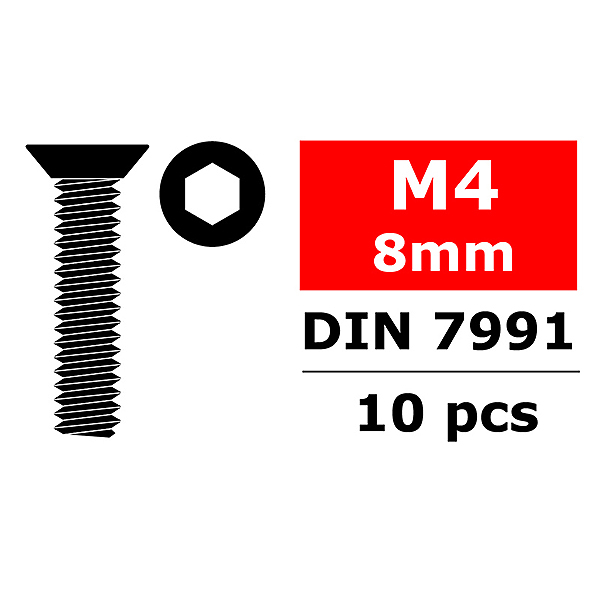 Corally Steel Screws M4 X 8mm Hex Flat Head 10 Pcs