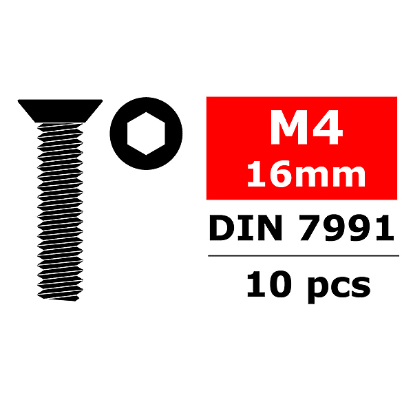 Corally Steel Screws M4 X 16mm Hex Flat Head 10 Pcs