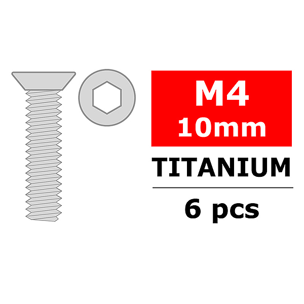 Corally Titanium Screws M4 X 10mm Hex Flat Head 6 Pc