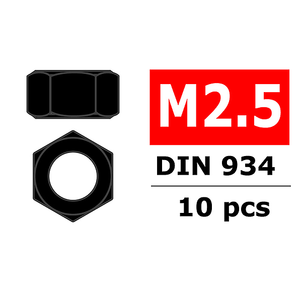 Corally Steel Nut M2,5 Black Coated 10 Pcs