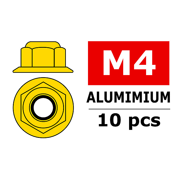 Corally Aluminium Nylstop Nut M4 Flanged Gold 10 P