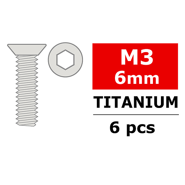 Corally Titanium Screws M3 X 6mm Hex Flat Head 6 Pcs