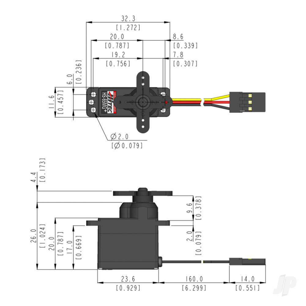 HS-65MG Ultra Micro Analogue Cored Servo 11.9g 2.2kg/0.11s 4.8V - 6.0V (Bulk 20 pcs)-5