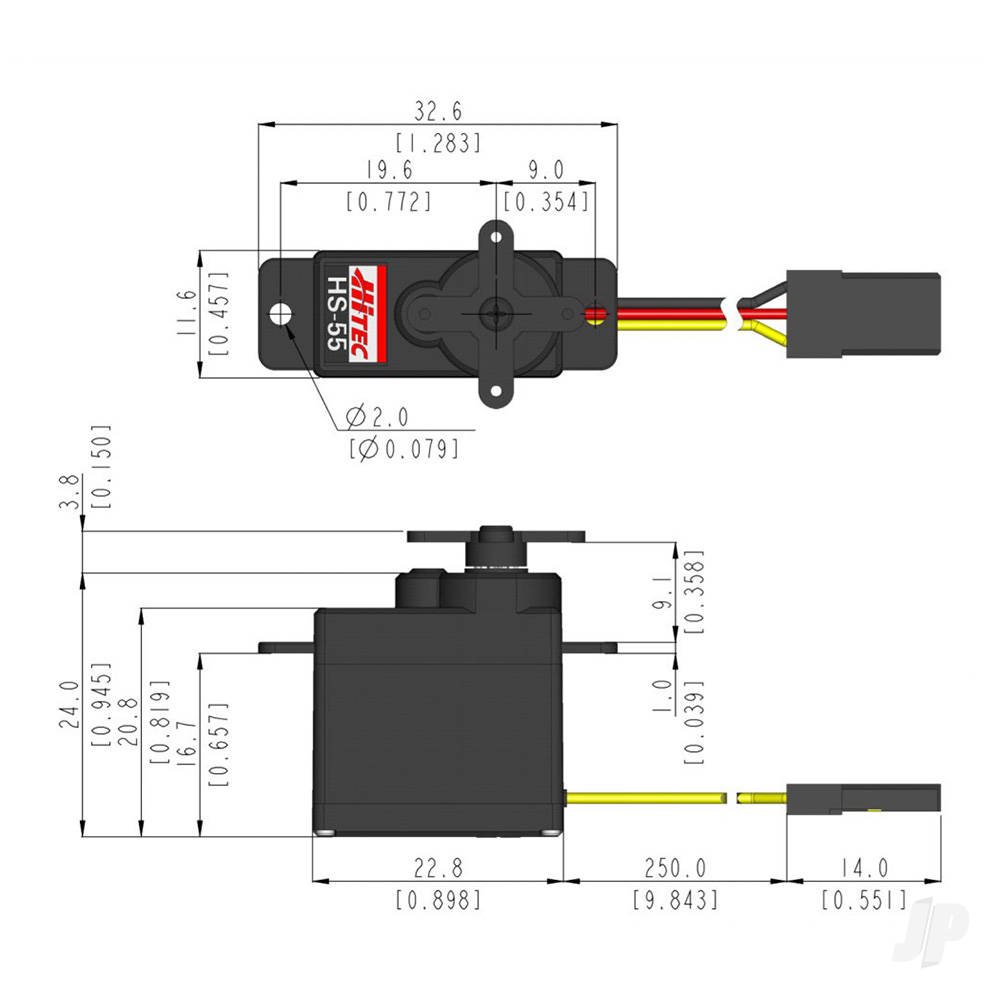 HS-55 Ultra Micro Analogue Coreless Servo 8g 1.3kg/0.14s 4.8V - 6.0V (Bulk 20 pcs)-4