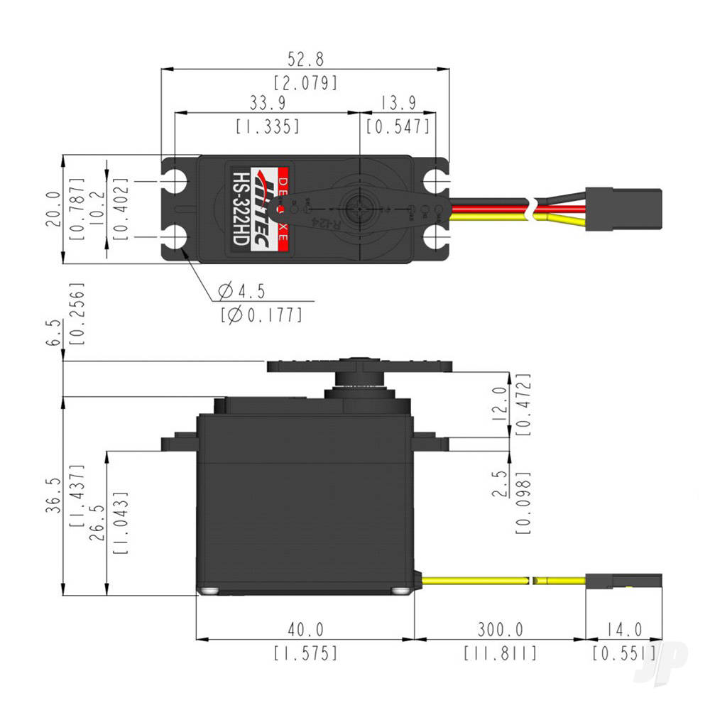 HS-322HD Standard Analogue Cored Servo 43g 3.7kg/0.15s 4.8V - 6.0V (Bulk 10 pcs)-4