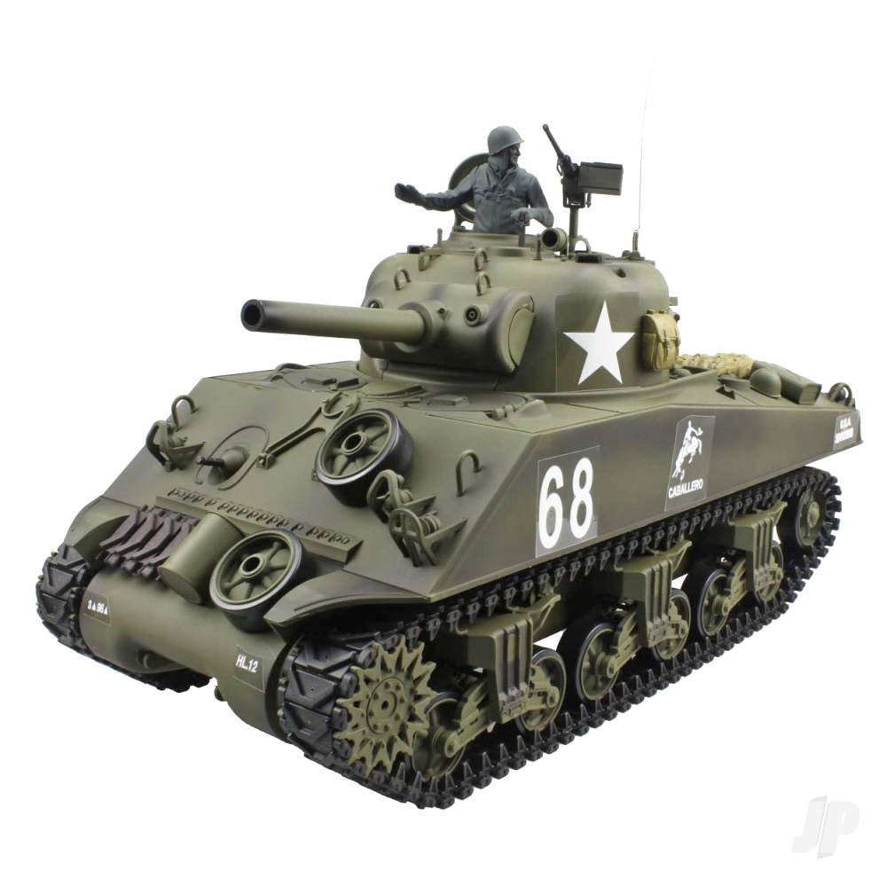 Henglong 1:16 U.S. Medium Tank M4A3 Sherman with Infrared Battle System (2.4GHz + Shooter + Smoke + Sound + Metal Gearbox)