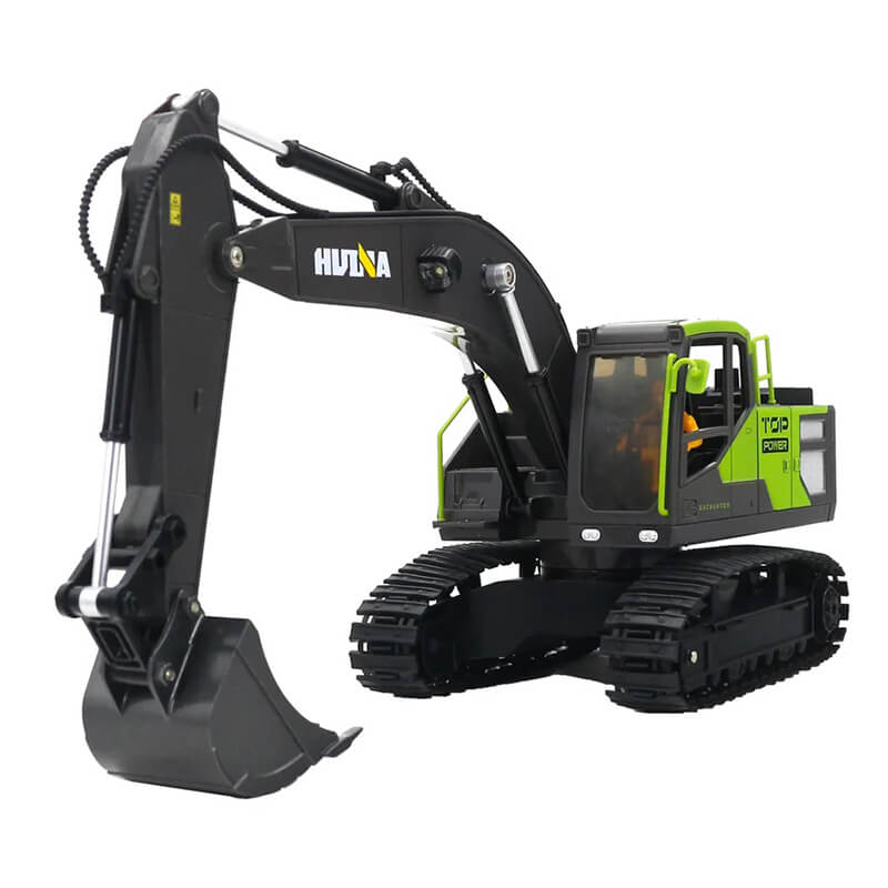 Huina 2.4g 11ch Rc Excavator Green 680° Turntable W/smoke