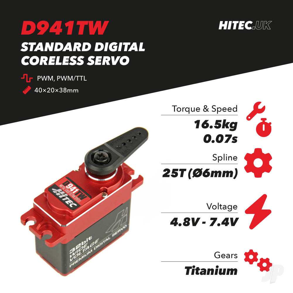 Hitec D941TW Standard Digital Coreless Servo 68g 16.5kg/0.07s 4.8V - 7.4V