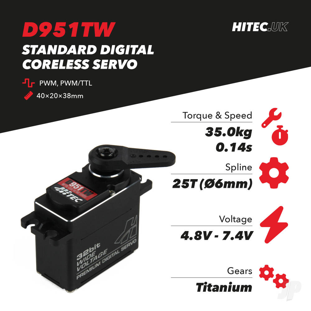 Hitec D951TW Standard Digital Coreless Servo 68g 35kg/0.14s 4.8V - 7.4V