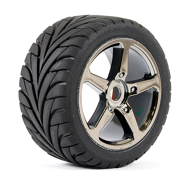 Fastrax 1/8 Truggy Eagle Mtd 5-spoke Bk Chrome 0 Offset(pr)