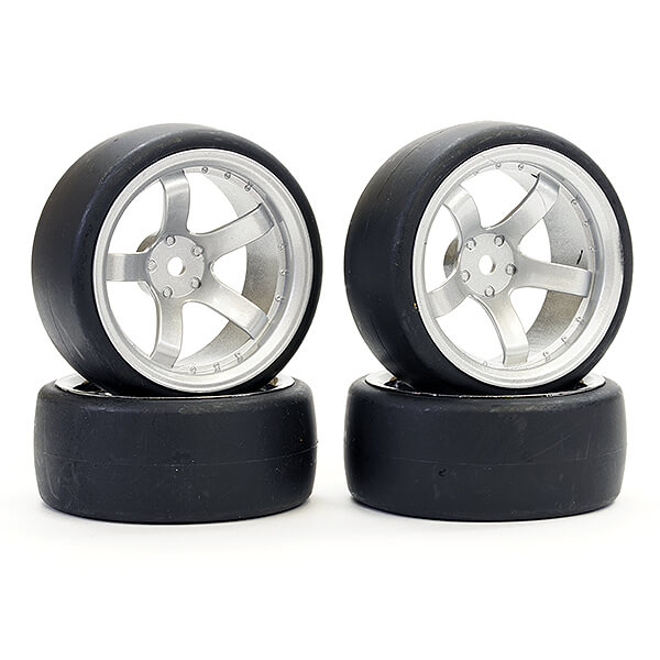 Fastrax 1/10 (4) Drift D1 Tyre W/9mm 5-spoke Wheel- Satin Sil