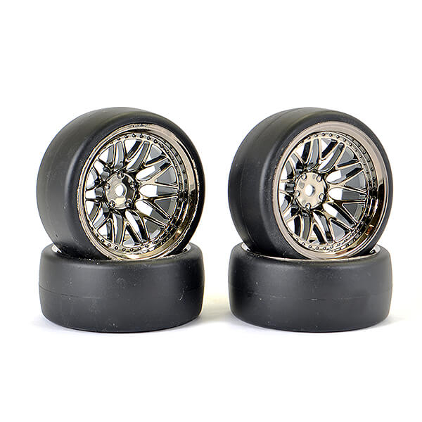 Fastrax 1/10 (4) Drift D1 Tyre W/9mm 20-spoke Wheel - Black Chrome