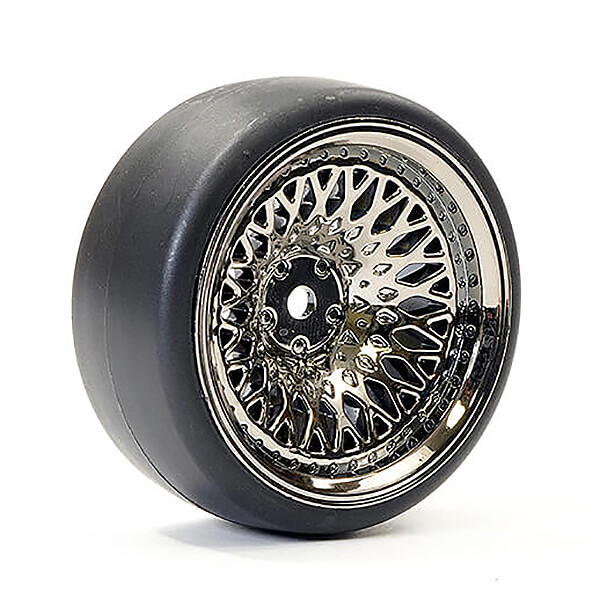 Fastrax 1/10 (4) Drift D1 Tyre W/9mm Classic Wheels - Black Chrome